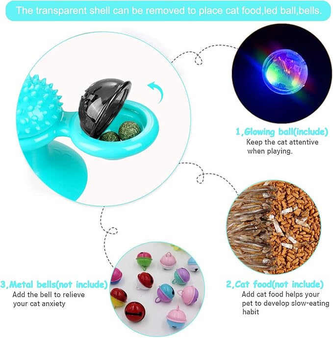 Interactive Windmill Cat Toys with Catnip : Cat Toys for Indoor Cats Funny Kitten Toys with LED Light Ball Suction Cup‖Cat Nip Toy for Cat chew Exercise (Blue)