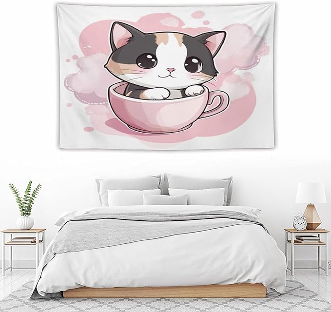 MaSiledy Wall Tapestries Kawaii Cat Tapestry Cute Kitten Cat Meow Tapestry Aesthetic Vintage Wall Hanging for Living Room Dorm Decor 40"x60" Wall Hanging for Home Decor Bedroom Living Room Dorm Decor