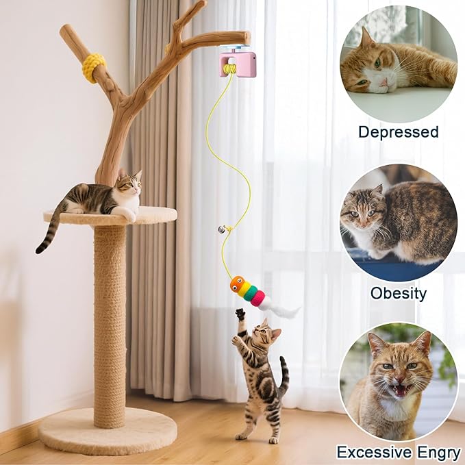Palksky Interactive Cat Toys for Bored Indoor Cats, Hanging Retractable Flying Bird String Cat Toy, Kitten & Adult Cat Enrichment Feather Toys, Automatic Electric Stimulating Cats Toys for Exercise