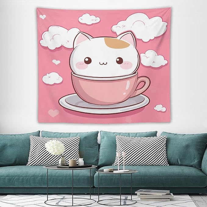 MaSiledy Kawaii Cat Wall Tapestries Cat Pet Lover Tapestry Vintage Aesthetic Tapestries Landscape Tapestry Home Decor for Room 50"x60" Wall Hanging for Home Decor Bedroom Living Room Dorm Decor