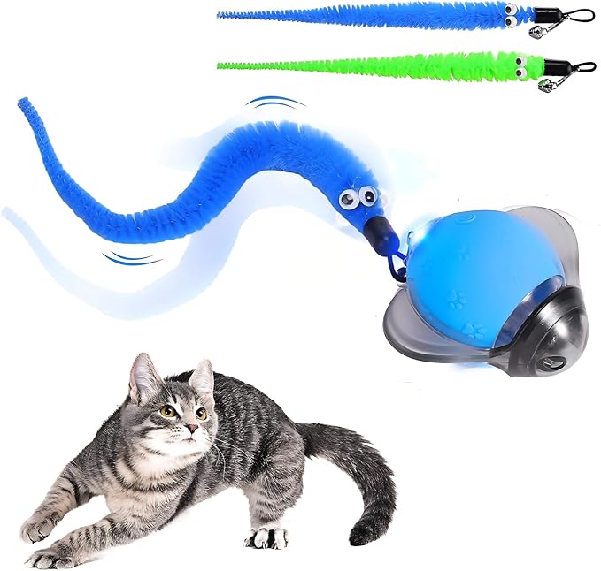 BABORUI Interactive Cat Toy Ball - Automatic Interactive Cat Toys for Indoor Cats with 2 Tails, 3 Speeds Rechargeable Cat Enrichment Toys for Small/Medium/Large Cats to Keep Them Busy