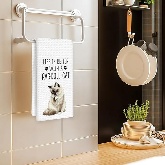 Ragdoll Cat Gifts Kitchen Towels Set of 2, Gifts for RagdollCat Lovers Hand Towels, Life is Better with a Ragdoll Cat Dish Towel Tea Towel for Kitchen, Cat Kitty Owners Kitchen Decor, 16x24In