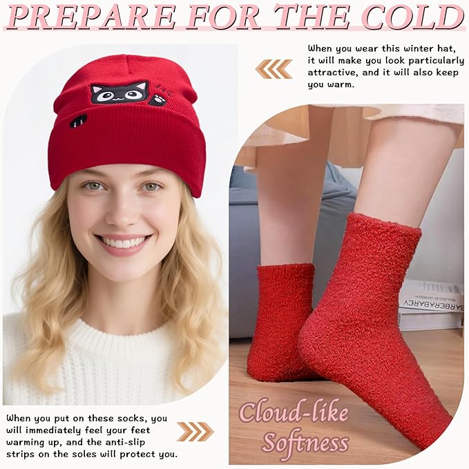 Winter Knitted Beanie Hat and Themed Scoks for Dog Cat Lover Gifts, Christmas Stocking Stuffers for Men Women