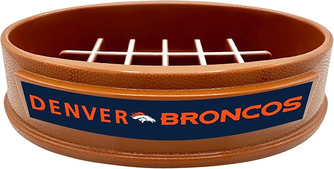 NFL Super-Bowl Denver Broncos Slow Feeder Dog & Cat Bowl. Football Design for Healthy Digestion. Non-Slip for Large & Small Pets