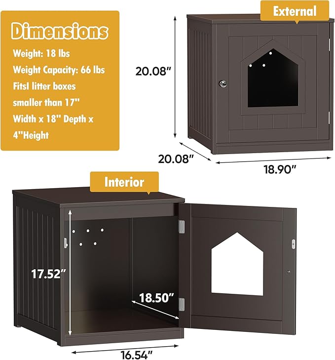 Cat Litter Box Enclosure Litter Box Furniture Hidden Wooden Washroom Litter Box Cabinet Indoor Cat House Side End Table Nightstand (Coffee)