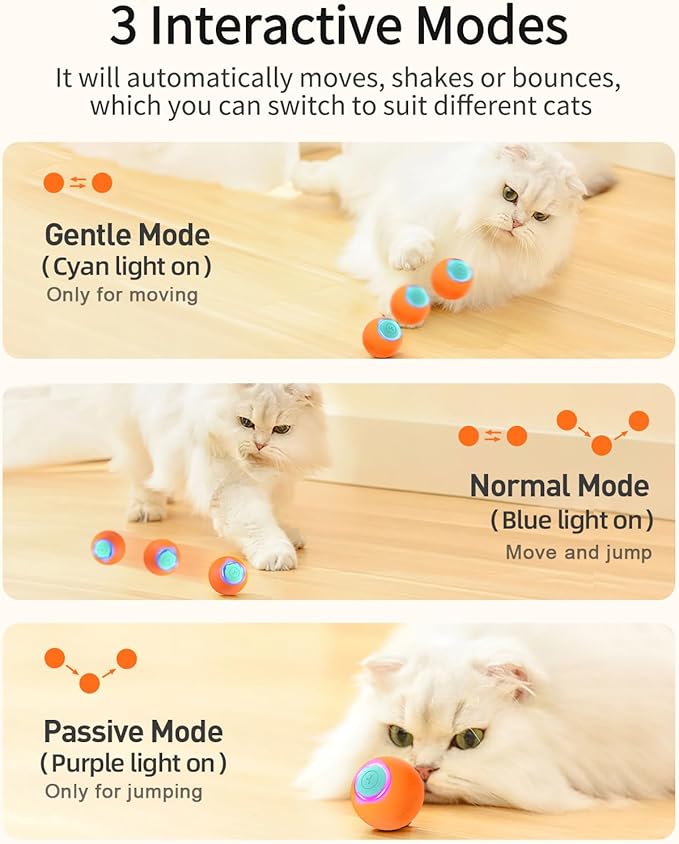 ROJECO Intelligent Interactive Cat Toys Ball with 3 Interactive Modes & LED Lights,Automatic Cat Moving Rolling Ball for Indoor Cats Kitten,Smart Cats Toy for Pet Birthday Gift (Orange)