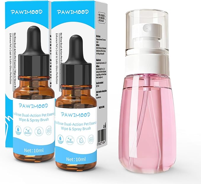 No-Rinse Pet Shampoo & Conditioner Essence for Cats | Includes Fine Mist Spray Bottle (60ml/2oz) to Nourish & Shine | Conditioning Formula Soothes Skin, Dilute Before Use,Pomegranate Scent,0.34oz*2