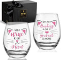 Funny Cat Lover Wine Glasses Gift for Him,Her, Women, Men, Wife, Sister, Bff, Friends, It's Not Drinking Alone, Engagement or Bridal Shower Gift for Cats Lovers, Set of 2 Stemless Wine Glasses -29