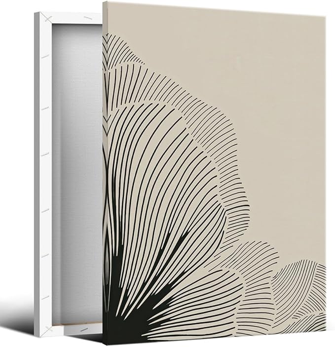 Abstract Black and Beige Flowers Canvas Wall Art, Neutral Floral Lines Poster, Modern Minimalist Floral Wall Decor, Boho Botanical Sketch Art Print for Living Room Bedroom 8x10in Wrapped Canvas
