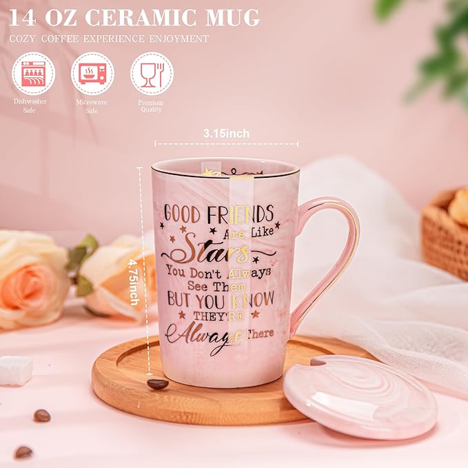 Best Friend Birthday Gifts for Women, Friendship Gifts for Women, Unique Mothers Day Birthday Gift Ideas for Her, Friends Female, Besties, BFF Ceramic Marble Coffee Mug Gift Box Printed Gold 14 oz