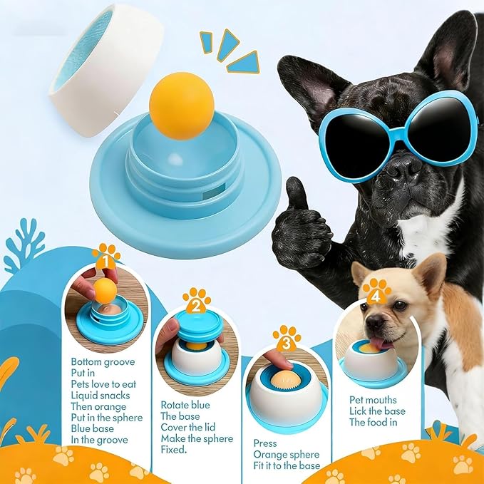 Upgraded Dog Lick Bowl, Dog Cat Enrichment Toys, Interactive Slow Feeder & Anxiety Relief Treat Dispenser with Non-Slip Base for Puppy Kitten Mental Stimulation. (Blue-1PCS)