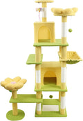71" Flower Cute Cat Tree for Indoor Cats Large Adult, Tall Cat Tower with Scratching Post & Condo, Hammock, Aesthetic Cats Stand, Modern, Easy Assembly (Yellow, 71" Tall)
