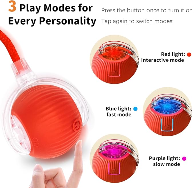 Interactive Cat Toys for Indoor Cats Smart Automatic Ball Rolling for Bored Kitten Pet Upgraded Speedy Moving Chase Dogs Toy Easter Gifts Red