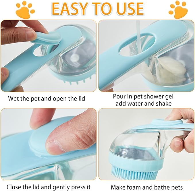 7 PCS Pet Bath Brush Set, Dog Bath Brush with Shampoo Dispenser, Cat Chin Cleaning Brush, Dog Toothbrush, Adjustable Glove Massage Brush, Pet Scrubber for Bathing Long Short Haired Dogs Cats (Green)