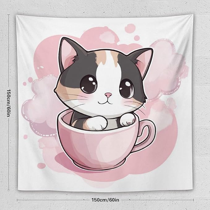 MaSiledy Tapestry Kawaii Cat Tapestries for Bedroom Aesthetic Cat Lover Gifts Tapestry As Wall Art Wall Hanging for Bedroom Living Room Dorm Landscape 60"x60" Tapestries for Bedroom Living Room Dorm
