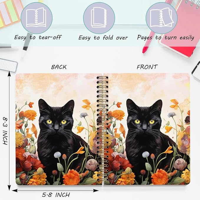 2 Packs Cat Spiral Notebook Aesthetic College Ruled Journaling Notebooks Cat Themed Gifts for Women Educator Coworker Friend Hardcover Notebook Journals for Writing Classroom Office Home Supplies
