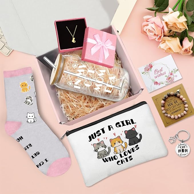 Cat Lover Gifts for Women, Cats Mom Gifts for Mothers Day Birthday Christmas, Cat Gift for Women Crazy Cats Lady Essentials(White)