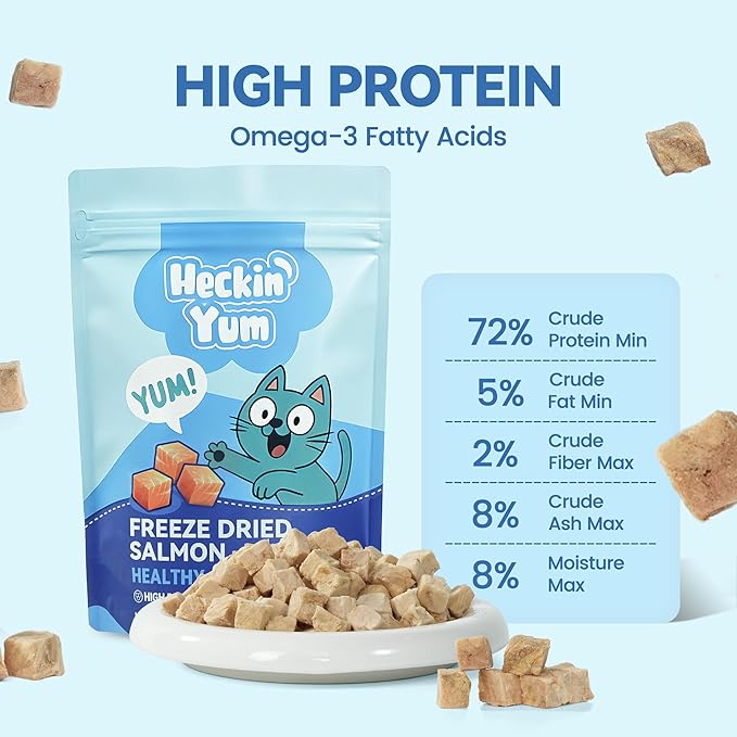 Freeze-Dried Salmon Cat Treats for Skin & Coat Health, 4oz, Single Ingredient High Protein Reward Snacks for Pets, Grain & Gluten Free