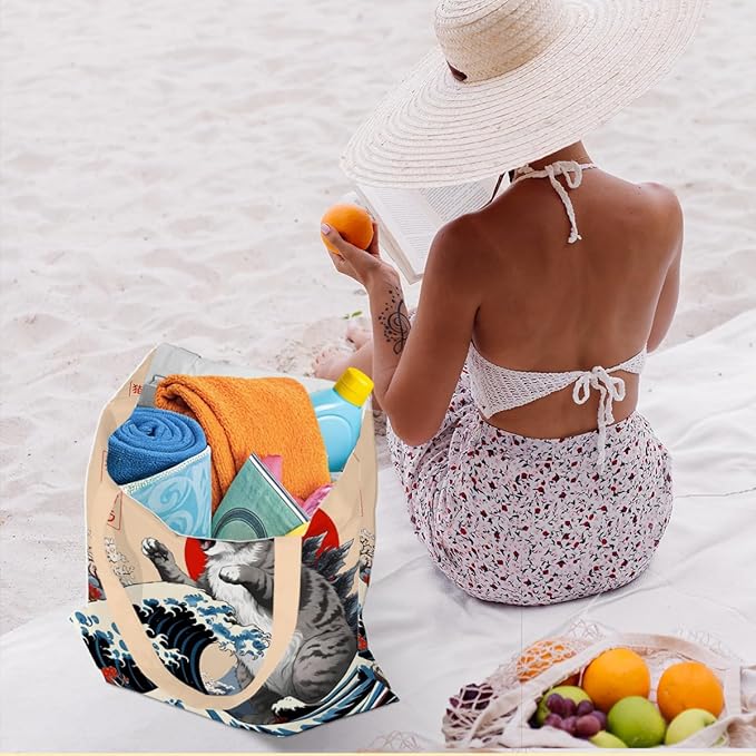 Hanamiya Na Tote Bag with Zipper Pockets, Tote Bag Reusable Shopping Grocery Bags Birthday Gifts for Women, Weekender Bags