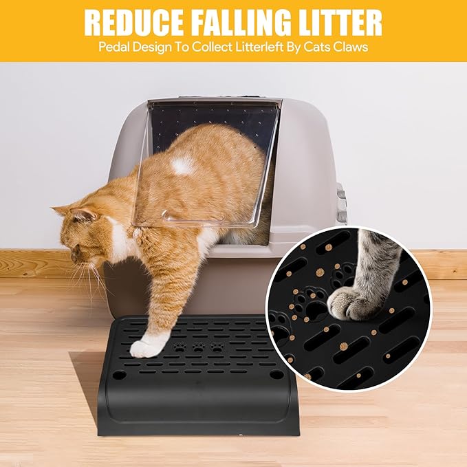 Litter Box Step, Cat Ramp for Litter Automatic Cat Litter Box Self Cleaning with Filter Function, Anti-Litter Tracking Pets Pedal Step Stool Litter Catcher Tray 11.8x8.7x3.9In(Black)