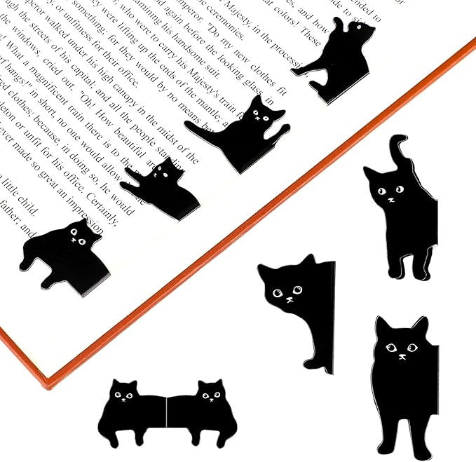 Assorted Cute Cat Book Markers Clips Set for Women - 7 Pcs Black Cat Magnetic Bookmarks, Kawaii Bookmark for Teachers Students Book Lovers
