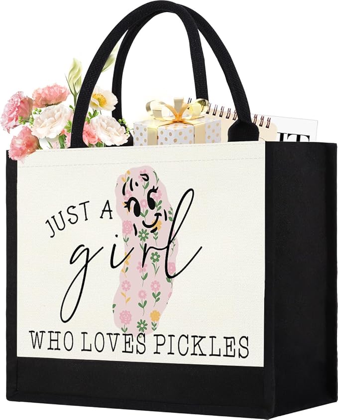 GevGuxLuo Canvas Tote Bag for Women, Cute Pickles Gifts for Pickle Lover,Pickle Lover Gifts Aesthetic Beach Bag Reusable Grocery Bag, Birthday Christmas Gift for Daughter Friend Sister Bestie