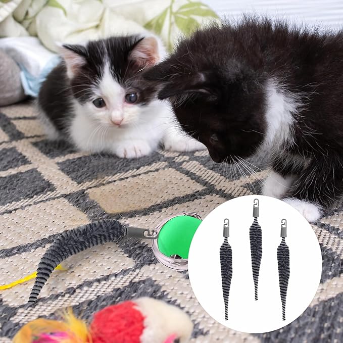 5pcs Cat Ball Toy Replacement Tails, Interactive Cat Toy Accessories Attachments Automatic Moving Ball Worm Refills Rope Compatible with 2.0 (Black, White)