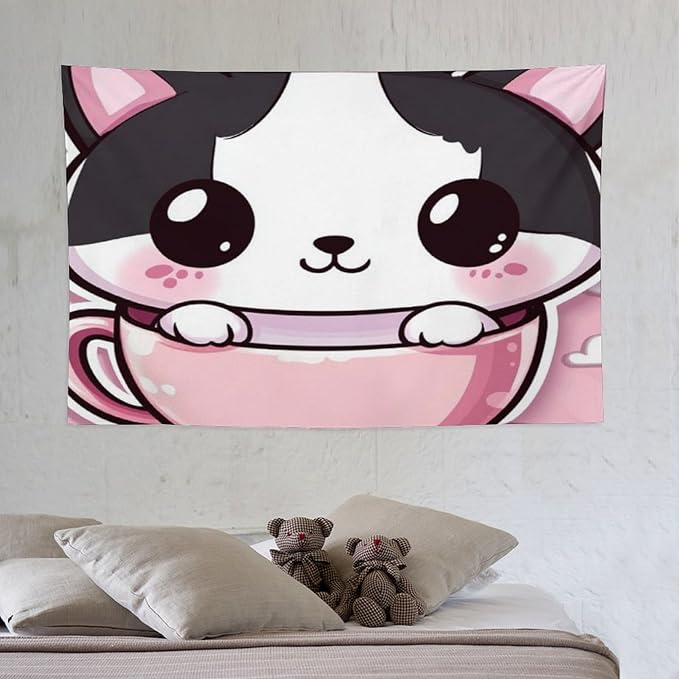 MaSiledy Tapestries Kawaii Cat Tapestry Cat Lover Gifts Wall Art Tapestry for Bedroom Aesthetic Wall Art Home Decoration for Bedroom Living Room Dorm 40"x60" Tapestries for Bedroom Living Room Dorm