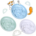 Slow Feeder Bowl for Cats and Small Dogs - Set of 3 Melamine Puzzle Cat Plates for Wet & Dry Food- Whisker Friendly & Dishwasher Safe & Non Slip Design (Blue + Green +White *3, 6.3''W)