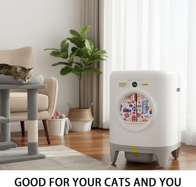Curtain for Self Cleaning Cat Litter Box,Reduces Cat Litter Bounce, Stops Odors from The Litter Box Self Cleaning (White Red)
