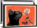 Black Cat Posters Vintage Animal Botanical Wall Art Cute Cat Sniffing Flower Canvas Painting Gift For Cat Lover 24x36 inch Black Framed Living Room Gallery Wall Decor