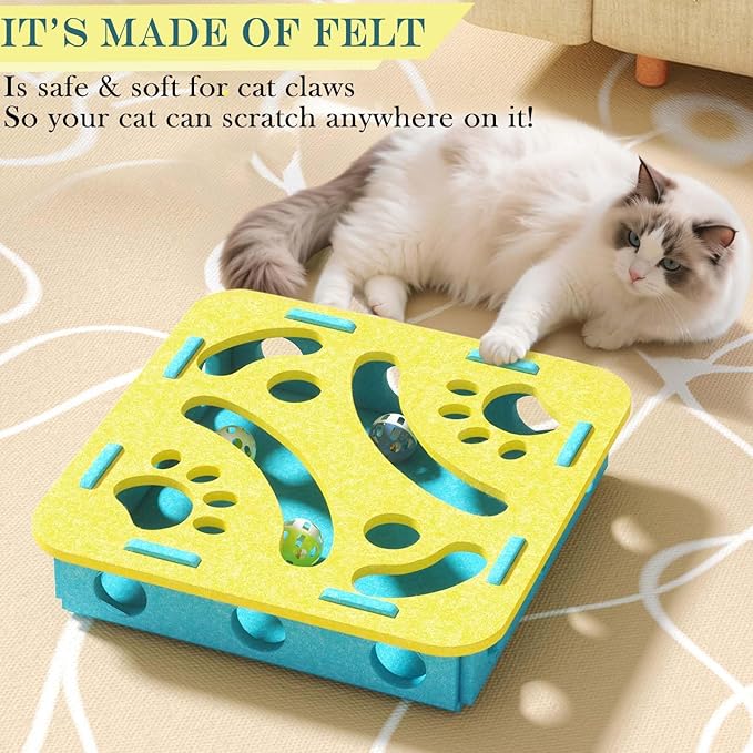 Cat Scratch Pad Toy with Ball Felt Cat for Indoor Cats (Grey No. 2)