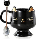 Christmas Mugs High-Footed Ceramic Cat Mug – 13.5oz Unique Coffee Cup with kitty Expression Design, Fun Gift for Women, Girls, Kids, Cat Lovers (black)
