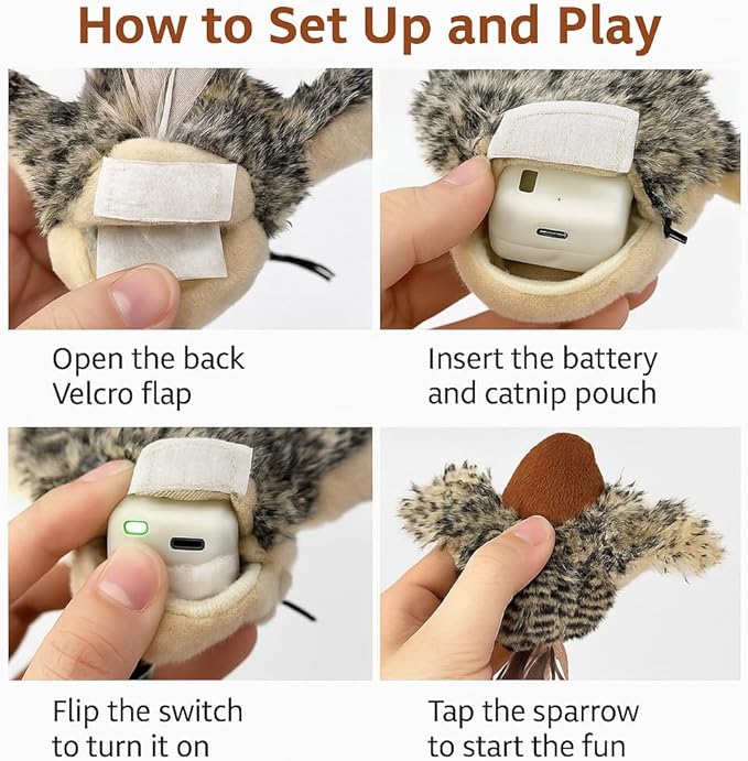 Flying Bird Cat Toy (Not a Flying Bird) – Interactive Flappy Bird Toy for Indoor Cats, USB Rechargeable with Real Feathers, Chirping Sounds & Remote Control