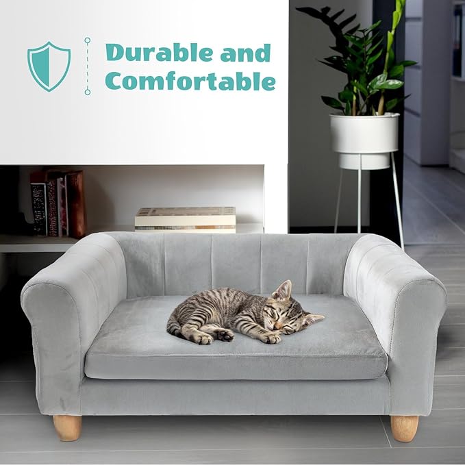CRITTER SITTERS 33” Faux Suede Ped Bed in Grey, Durable Washable Sofa Couch for Small & Medium Cats & Dogs, Must Have Accessory for Yorkies, Shih Tzus & Frenchies, Kitten & Puppy Essential Furniture