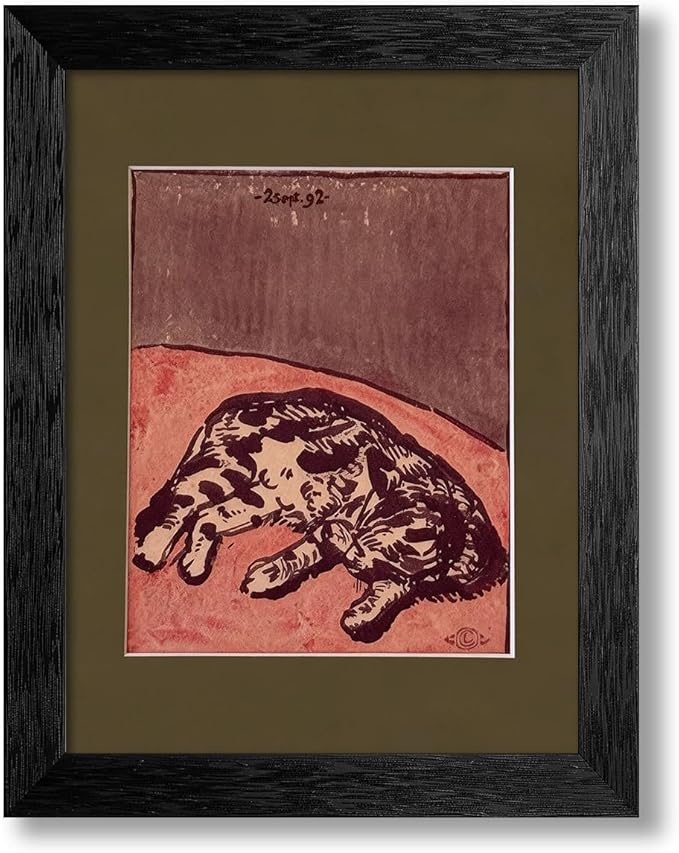 Cute Cat Poster Mid Century Modern Animal Wall Art Vintage Aesthetic Canvas Painting for Bedroom Dormitory Wall Decor Cat Lovers Gifts 08x10 inch Black Framed