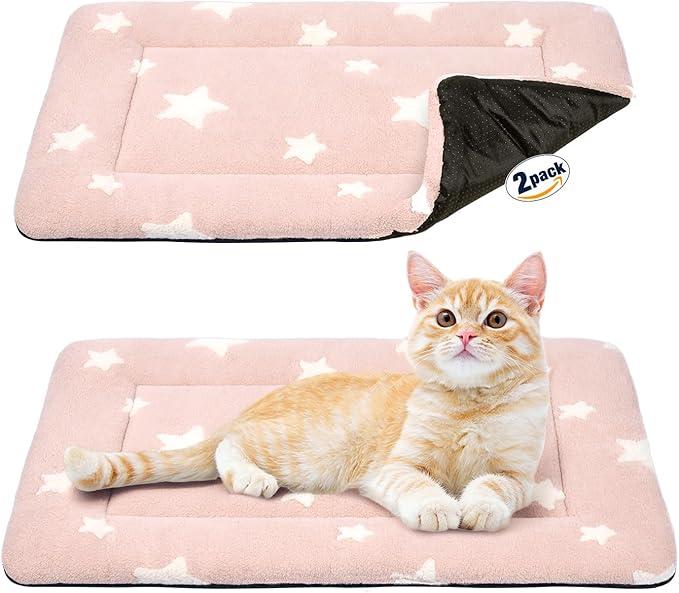 Mora Pets Cat Bed for Indoor Cats Washable Dog Crate Pad Cute Star Dog Bed Mat for Small Dogs Pet Kennel Pad for Cage Soft Flat Puppy Kitten for Sleeping Anti-Slip Pink 22 x 13 inch 2 Pack