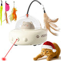 hooroor 2-in-1 UFO Laser Cat Toy with Feather, Automatic Motion Smart Sensor Interactive Toy for Indoor Cats&Small Dogs, Rechargeable Obstacle-Avoidance Exercise Toy, Self-Play Pet Gift White Updated