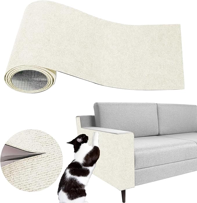 Cat Scratch Couch Furniture Protector, Adhesive Cat Scratch Pad Deterrent for Furniture, DIY Climbing Cat Scratcher Couch Protector from Cat Claws Scratching for Indoor (OffWhite, 78.7x15.8Inch)