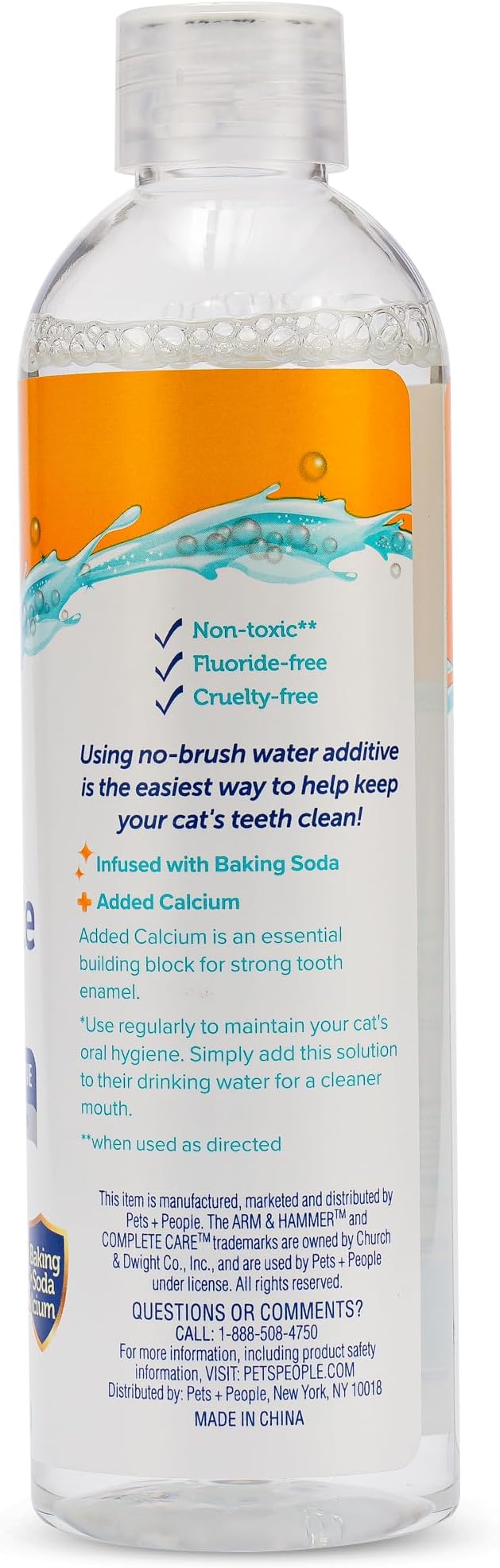 Arm & Hammer Complete Care Dental Water Additive for Cats, Cat Breath Freshener, Cat Mouth Wash or Dental Rinse, Simply Add to Pet Drinking Water for Fresher Breath, Value Size 8 FL OZ - 6 Pack