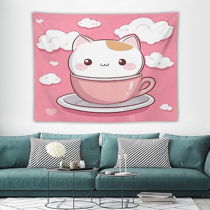 MaSiledy Wall Tapestries Kawaii Cat Tapestry Cat Lover Gifts Aesthetic Bedroom Tapestries Wall Art for Bedroom Wall Hanging for Room 60"x80" Wall Hanging for Home Decor Bedroom Living Room Dorm Decor