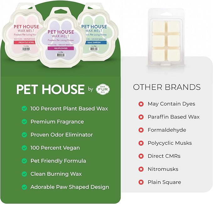 Pet House Wax Melts, Long-Lasting Scented Pet-Friendly Wax Melts, Natural Pet Odor Solution for A Fresh Smelling Home, Fresh Citrus, 3 OZ Each, 4 Pack