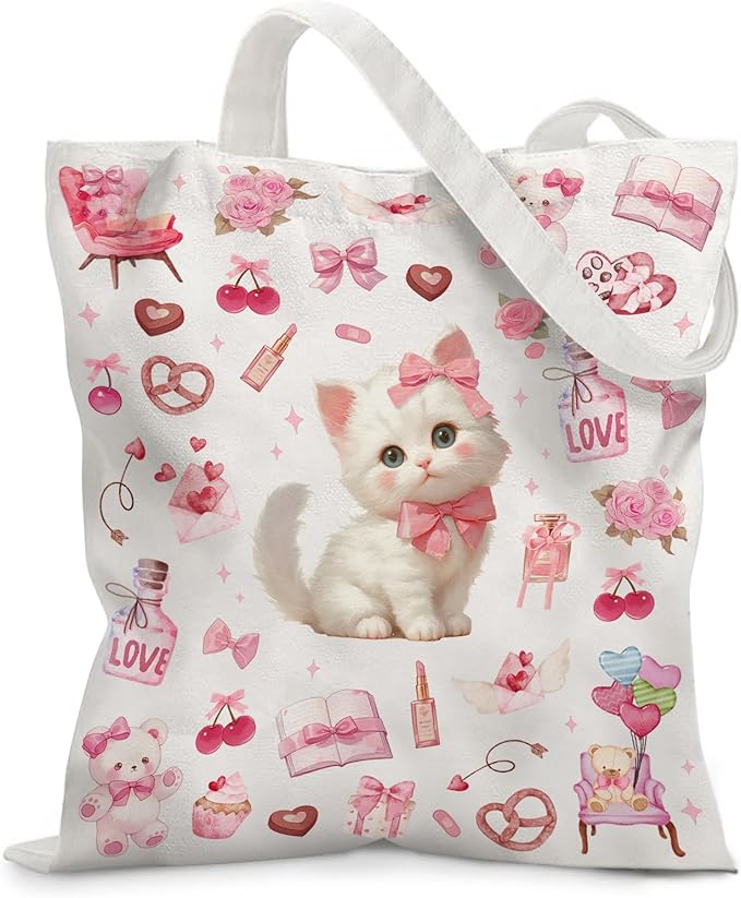 Aesthetic Canvas Tote Bag for Women - with Magnetic Snap Closure & Zipper Inner Pocket Reusable Bag for Shopping