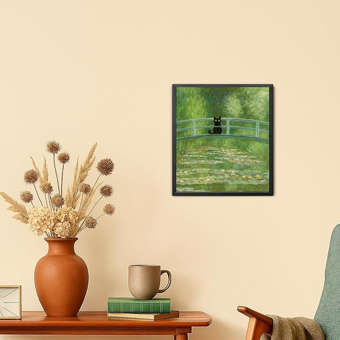 Madewell Living Van Gogh Starry Night with Funny Cat Canvas Print Wall Art - Ready to Hang, Waterproof Living Room & Bedroom Decor