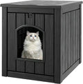 Cat Litter Box Enclosure, Plastic Hidden Litter Box Side Table with Openable Front Door, Cat Box Enclosure Cabinet for Indoor & Outdoor Use, Weatherproof, Easy to Clean & Assemble, Black