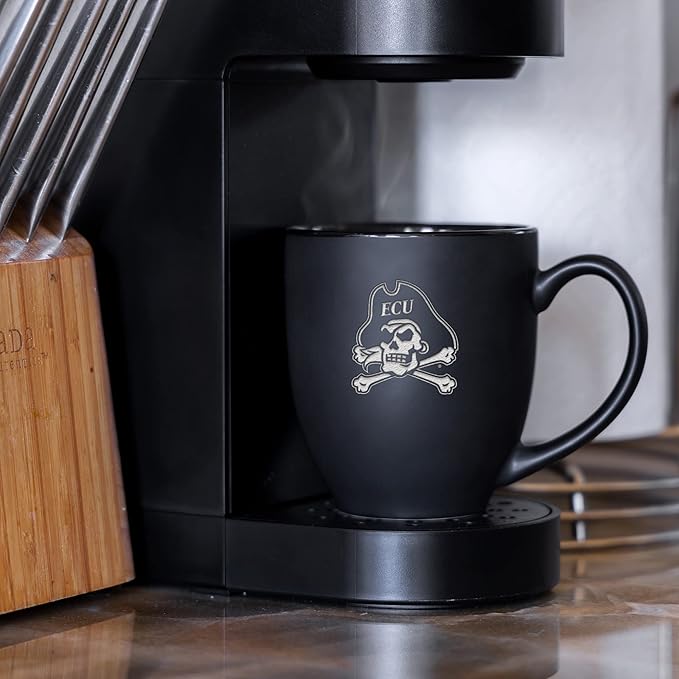 Rico Industries NCAA (D/E/F & G) Standard 15oz Laser Engraved Matte Black Ceramic Bistro Mug - For Hot or Cold Drinks