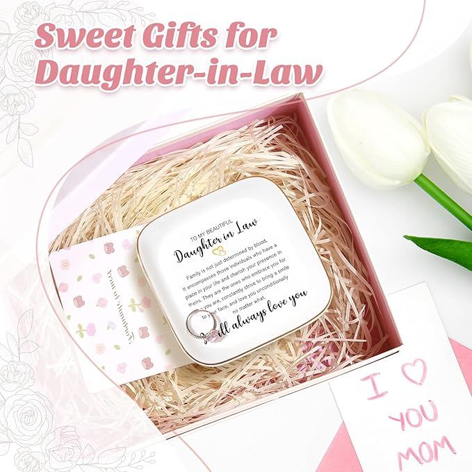 PUDDING CABIN Mothers Day Daughter in Law Gifts Jewelry Dish - I will always love you - Wedding Bridal Shower Engagement Valentines Christmas Birthday Gifts for Daughter in Law