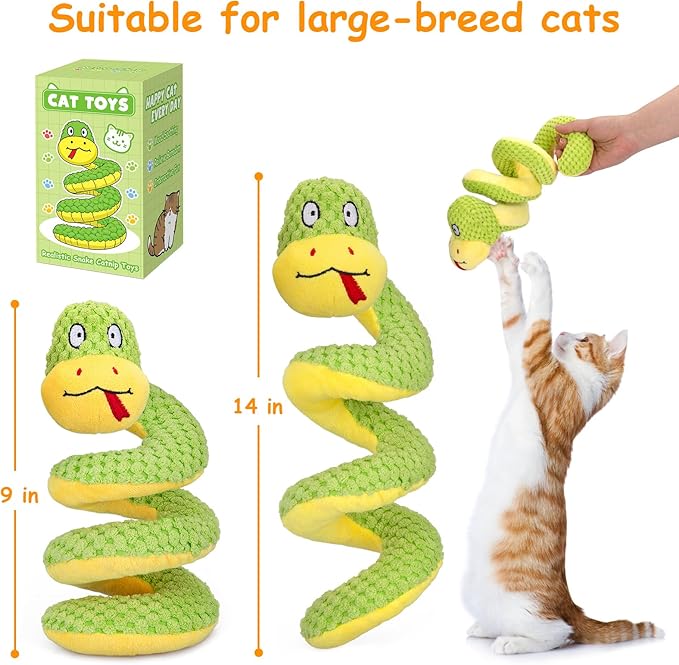 Retro Shaw 14 In Crinkle Snake Cat Toy with Catnip & Silvervine - Large Interactive Cat Kicker Toy for Indoor Cats, Realistic Stuff Snake for Biting, Chewing & Hunting, Perfect Large-Breed Kitten Gift