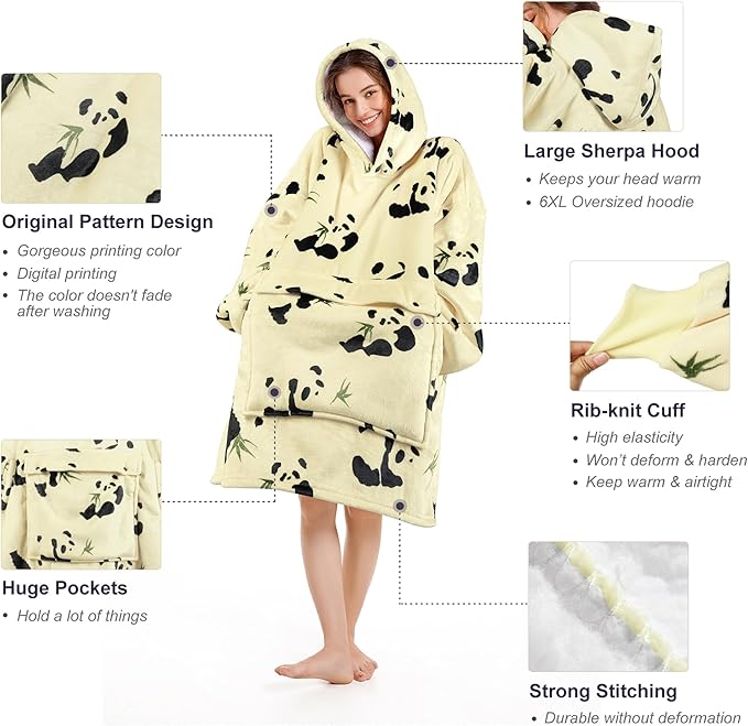 Narecte Cozy Oversized Blanket Hoodie Wearable Blanket Adults Soft Hooded Blanket Hoodie Birthday Gifts for Women Christmas