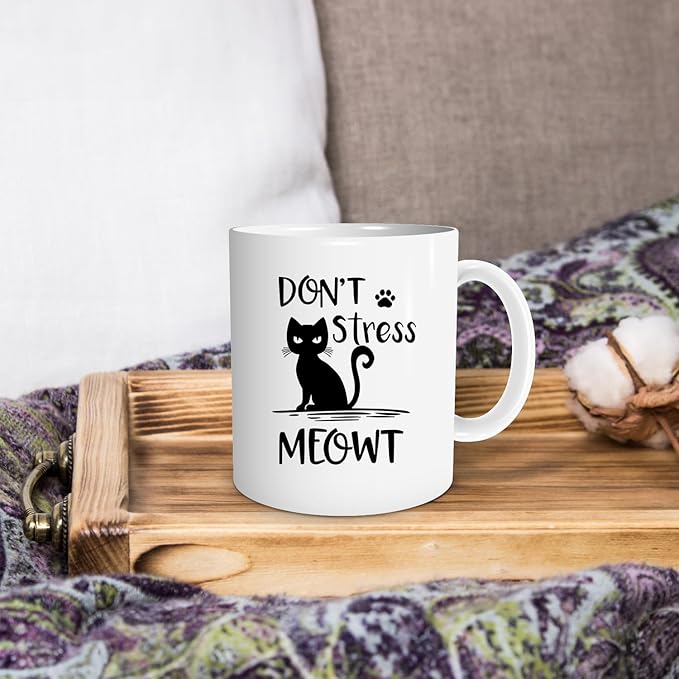 Cat Lovers Mugs - 11oz, Don't Stress Meowt Coffee & Tea Cup